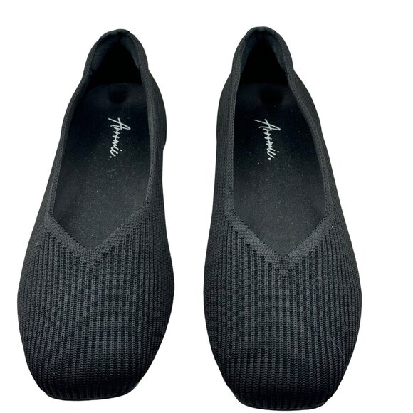 Arromic Black Knit Square Toed Ballet Slip On Flats 7‎ Shoes Flexible Stretch - Picture 1 of 3